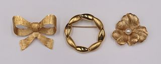 JEWELRY. (3) Signed 14kt Gold Brooches.