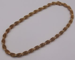 JEWELRY. Continental 18kt Gold Rope Twist Necklace