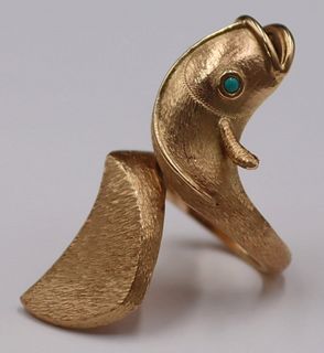 JEWELRY. 14kt Gold Bypass Form Fish Ring.