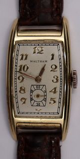 JEWELRY. Men's Waltham 14kt Gold Streamline Watch.