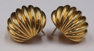 JEWELRY. Pair of Cartier 18kt Gold Ribbed Earrings
