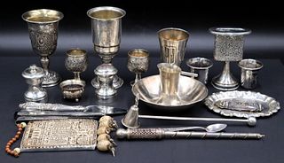 JUDAICA. Sterling and Silver Ceremonial Objects.