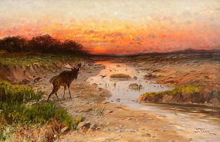 John Fery (1859–1934) — Moose at Sunset