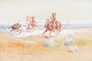 Charles M. Russell (1864–1926) — Mexican Vaqueros Roping a Steer (1925)