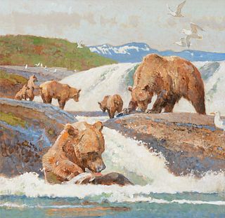 Bob Kuhn (1920–2007) — Salmon du Jour – Brown Bears (2006)
