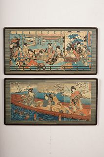 Pair of Japanese Triptych Prints Seated Beauties