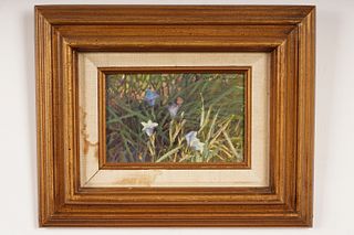 Browning Oil Board Painting of Irises
