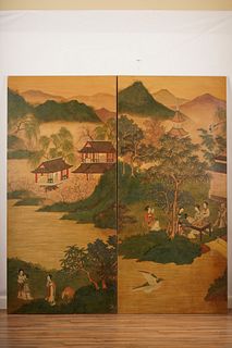 Two Chinese Painted Wall Panels