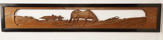 Elongated Japanese Carved Wood Plaque