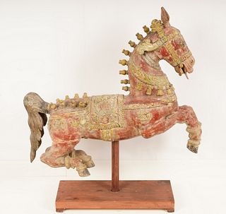 Chinese Polychrome Wood Temple Horse