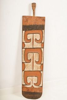 Carved Polychrome Tribal Paddle Shield