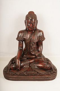 Carved Wooden Seated Buddha