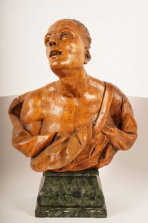 Carved Wood Bust of a Man
