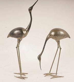 Pair Metal Sculptures of Birds