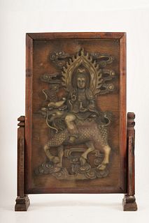 Carved Asian Figure in Frame