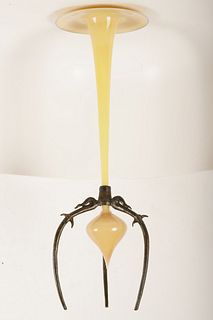 Art Glass Trumpet Vase on Metal