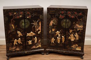 Pair Chinese Lacquered Speciman Mounted Cabinets