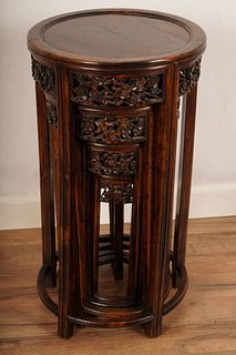 Set 4 Carved Exotic Wood Nesting Tables
