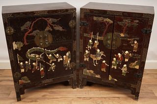 Pair Chinese Lacquered Speciman Mounted Cabinets