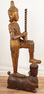 Asian Carved Gilt Wood Figure Temple Guard
