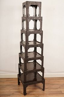 Fine Chinese carved 7 tier stacking tables