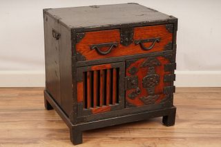 Chinese Metal Mounted Side Table Chest Cabinet