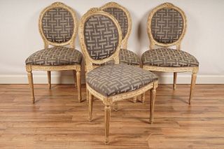 Set of 4 Louis XVI upholstered dining chairs