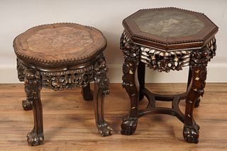 Two Chinese Carved Marble Inset Tables