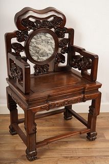 Fine Chinese Carved Marble Inset Throne Chair