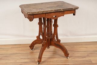 Victorian Marble Top Walnut Side Table