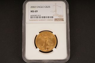 2002 Eagle G$25 MS 69. Graded by NGC in sealed