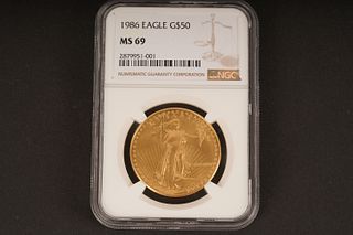 1986 Eagle G$50 MS 69. Graded by NGC in sealed