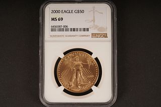 2000 Eagle G$50. MS69. Graded by NGC in sealed
