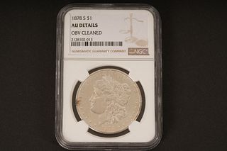 1878 S $1. AU Details. OBV Cleaned. Graded by