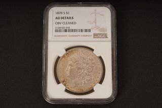 1878 S $1. AU Details. OBV Cleaned. Graded by