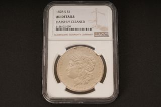 1878 S $1 AU Details. Harshly Cleaned. Graded by