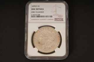 1878 S $1. UNC Details. OBV Cleaned. Graded by