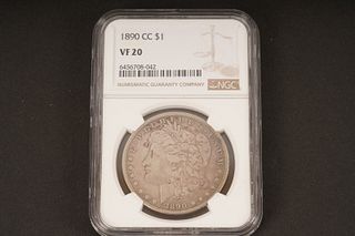 1890 CC $1. VF 20. Graded by NGC in sealed coin