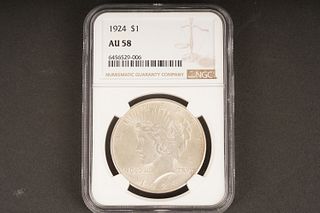 1924 $1 AU 58 Graded by NGC, in holder