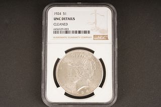 1924 $1 UNC Detail,Cleaned Graded by NGC,in holder
