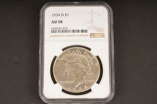 1934 D $1 AU 58 Graded by NGC, in holder