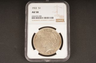 1922 $1 AU 58 Graded by NGC, in holder
