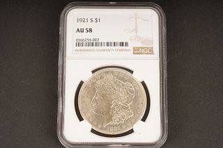 1921 S $1 AU 58 Graded by NGC, in holder