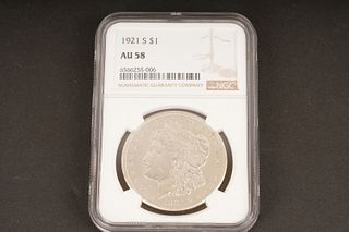 1921 S $1 AU 58 Graded by NGC, in holder