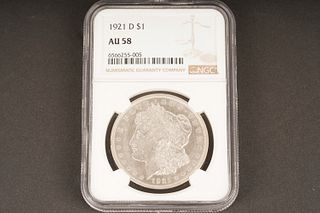 1921 D $1 AU 58 Graded by NGC, in holder
