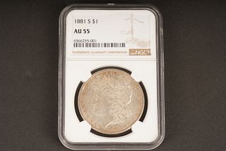 1881 S $1 AU 55 Graded by NGC, in holder