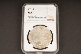 1881 S $1 MS 63 Graded by NGC, in holder