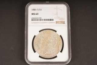 1881 S $1 MS 63 Graded by NGC, in holder