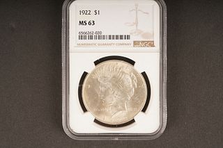 1922 $1 MS 63 Graded by NGC, in holder