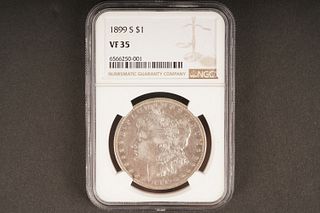 1899 S $1 VF 35 Graded by NGC, in holder